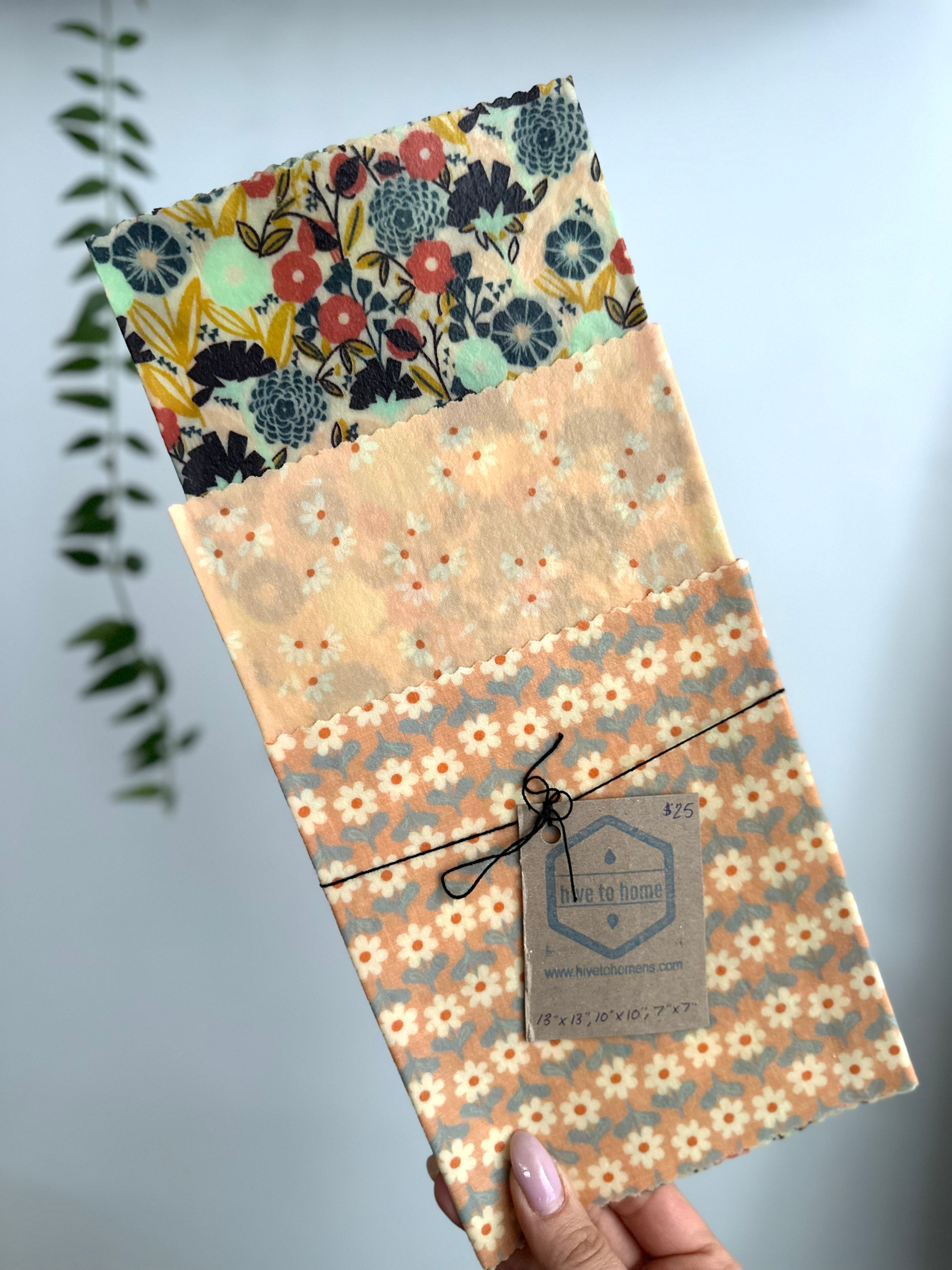 Square Beeswax Wrap Set – 3 Sizes (13″x13″, 10″x10″, 7″x7″)