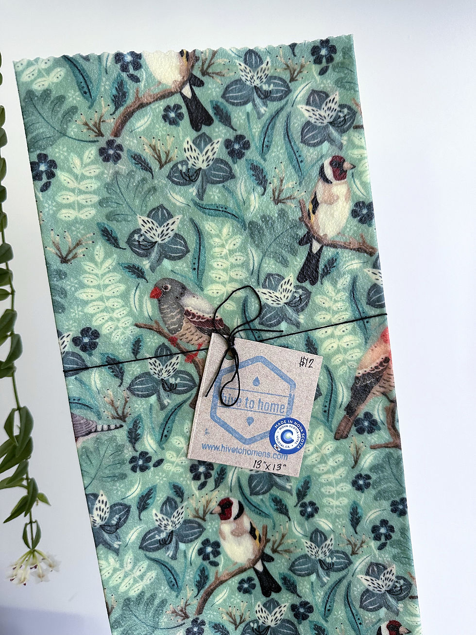 Thumbnail: Square Beeswax Wrap – 13″x13″ - Birds and Flowers
