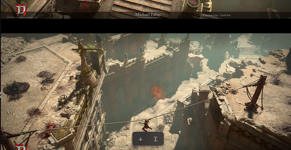 When checking out Michael Fabay's Artstation I found this shot which I could imagine to be an interesting integration into a dungeon crawler design, thinking about some additional props I could create to form a more interesting and dynamic map. Adjusting styles of the hanging rope but keeping the same gameplay/use of prop consistent.