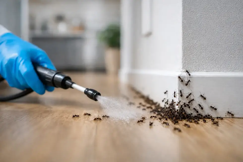 Indoor ant infestation being sprayed to control ants in the home