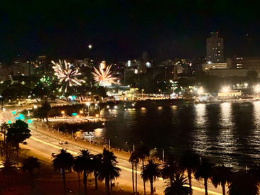 Fireworks on New Years Eve on the Rambla in Montevideo 