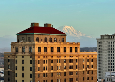 Mount Tahoma/Ranier beyond the Winthrop in Tacoma Washington