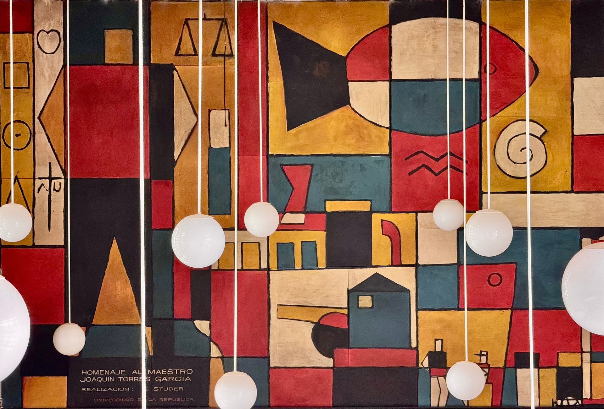 Giant mural in the style of Joaquin Torres Garcia