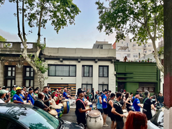 Candombe drumming practice preparing for Carnaval
