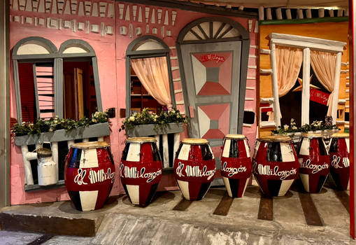 The Lobby of El Milongón with theatrical sets and candombe drums