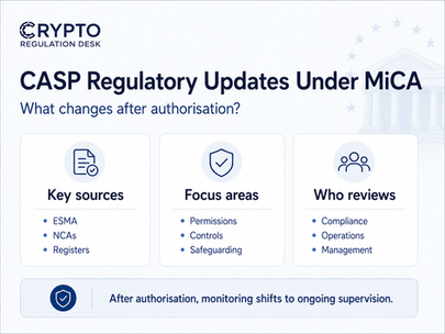 CASP regulatory updates under MiCA showing post-authorisation supervision changes.