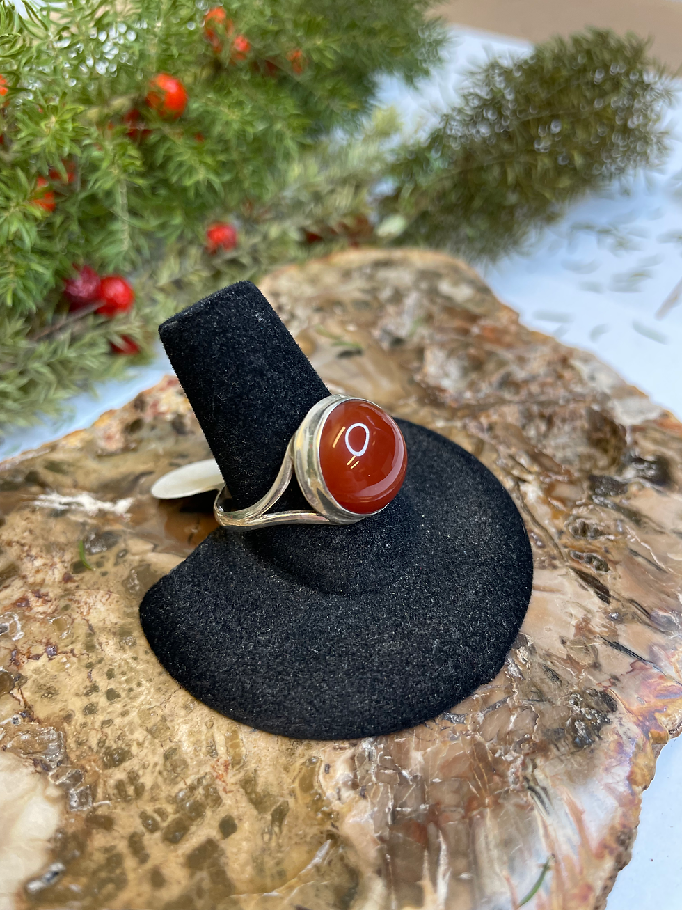 Thumbnail: Carnelian Sterling Silver Ring - Round