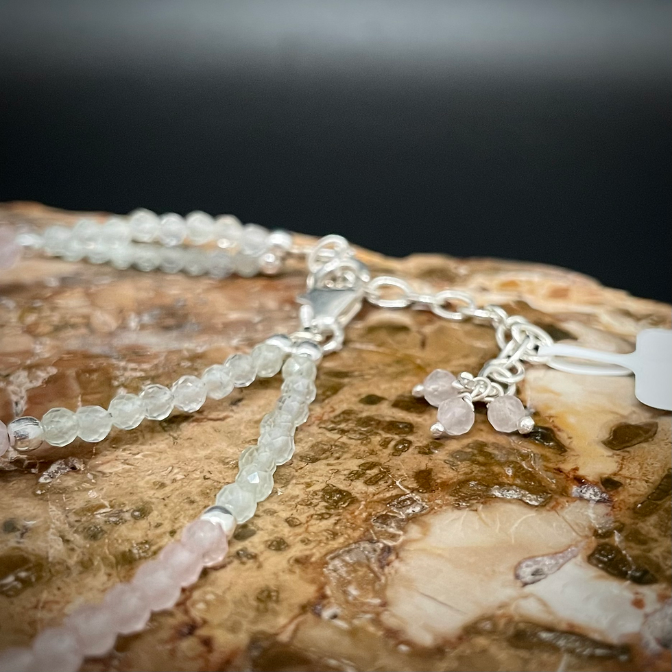 Thumbnail: Rose Quartz & Prehnite Sterling Silver Bracelet