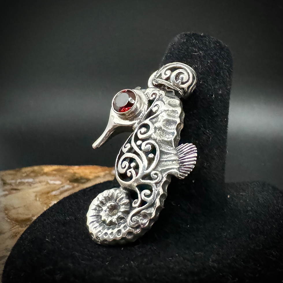Thumbnail: Garnet Seahorse Pendant - Sterling Silver