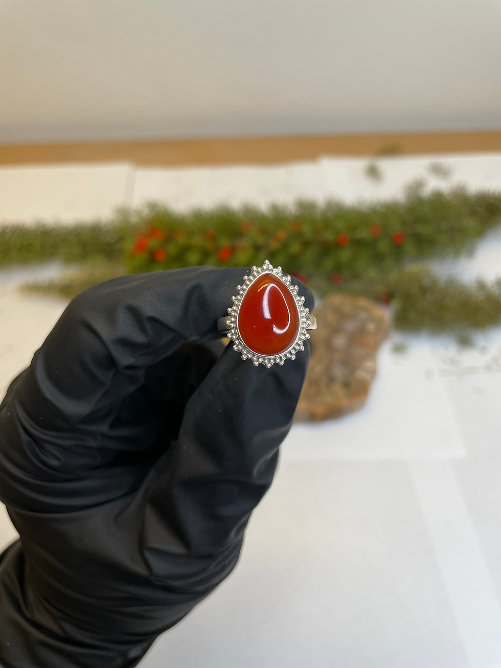 Thumbnail: Carnelian Sterling Silver Ring - Teardrop