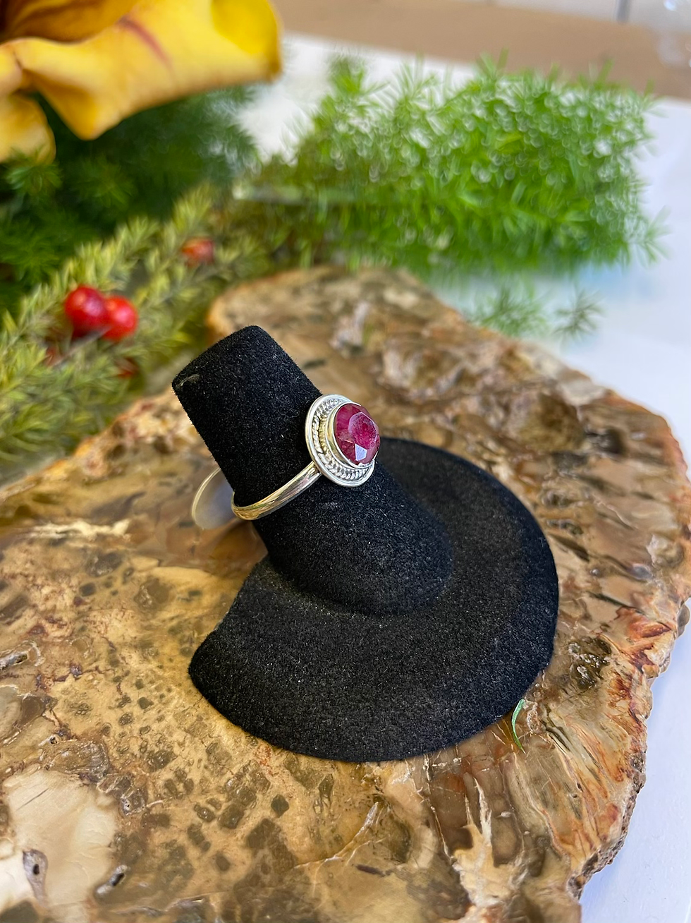 Thumbnail: Ruby Sterling Silver Ring - Round