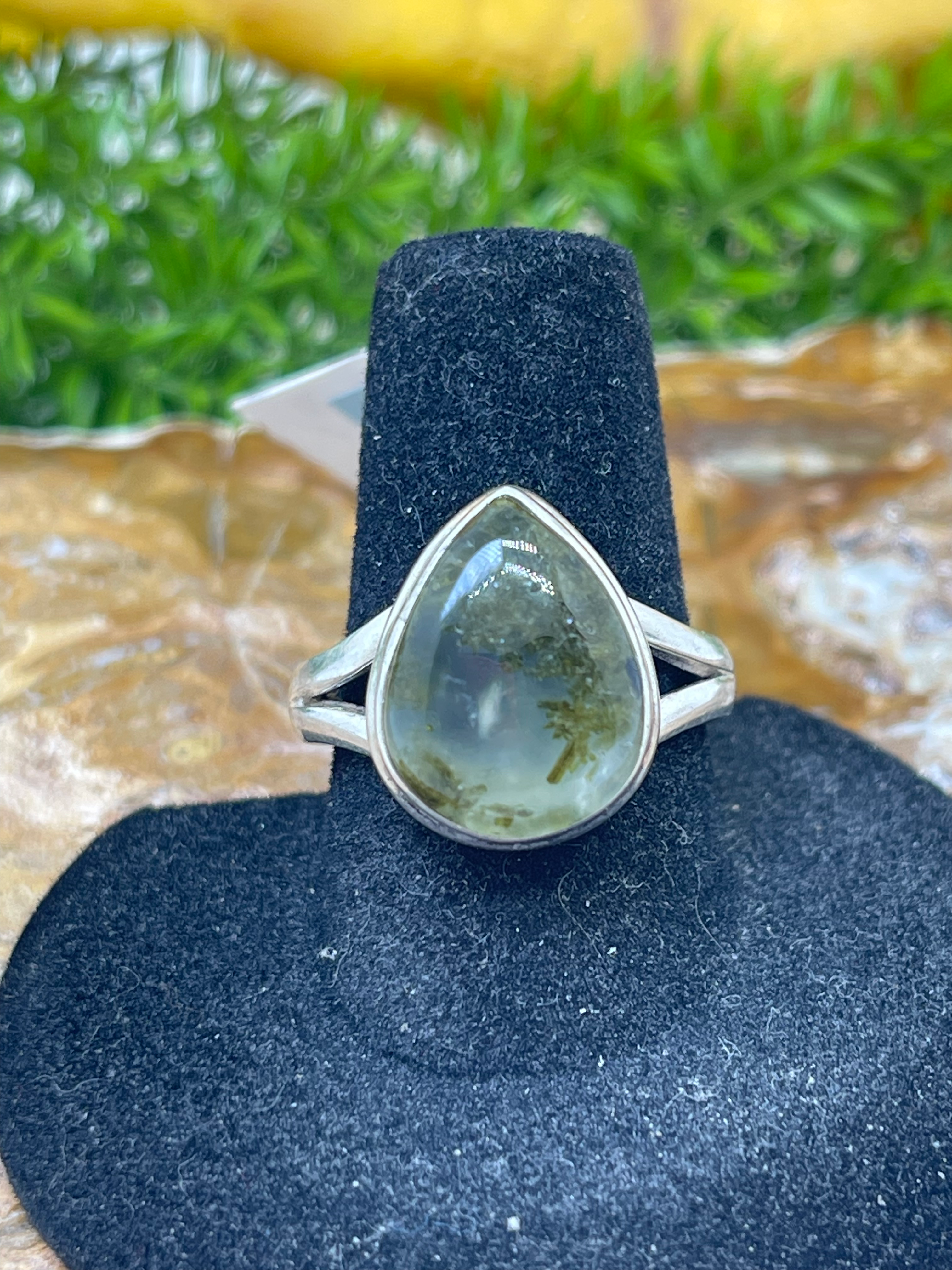 Prehnite  Epidote Sterling Silver Ring size 8