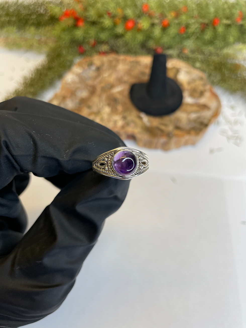 Thumbnail: Amethyst Sterling Silver Ring - Round