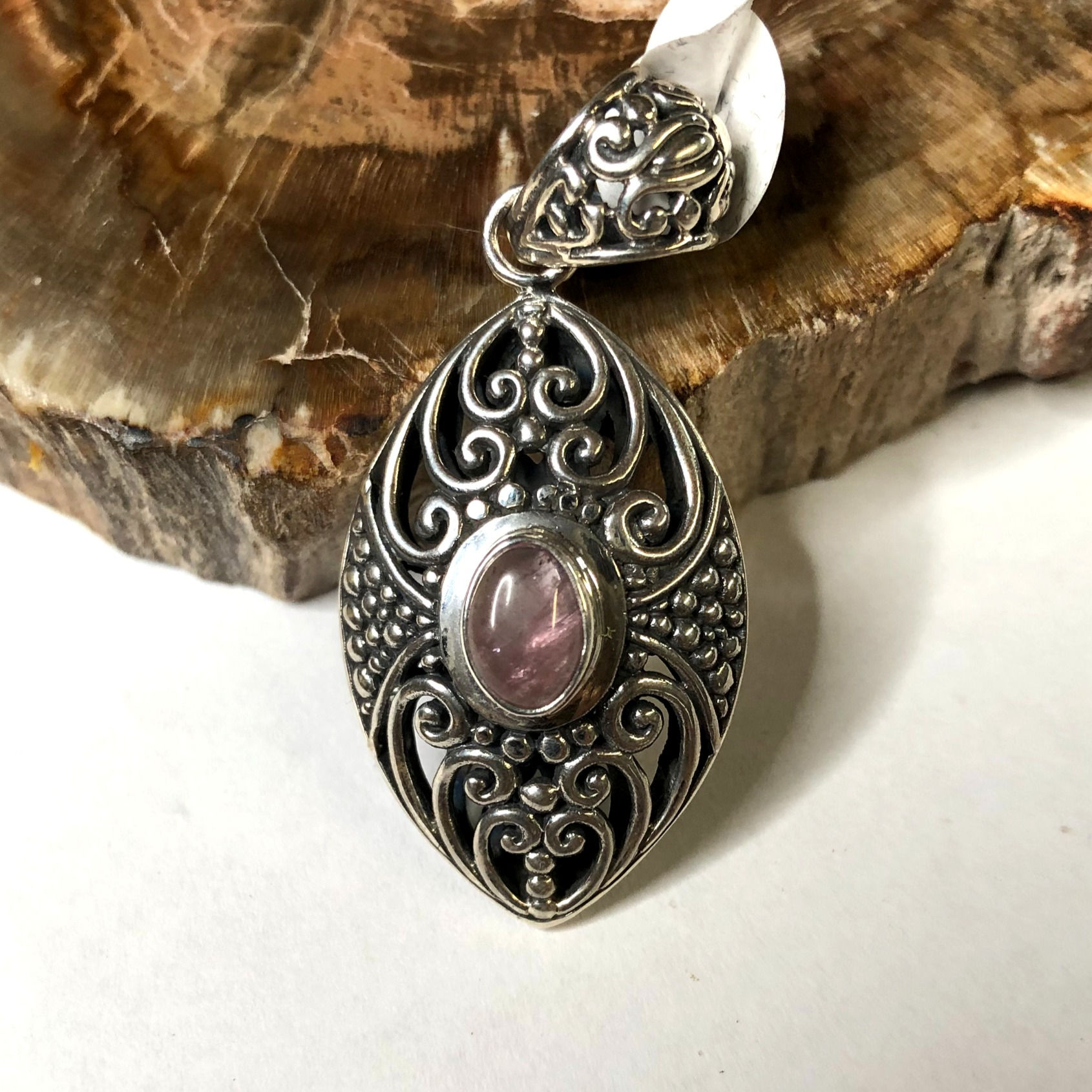 Pink Tourmaline Sterling Silver Pendant 