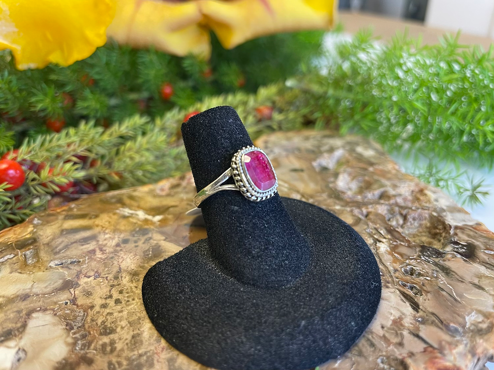Thumbnail: Ruby Sterling Silver Ring - Square