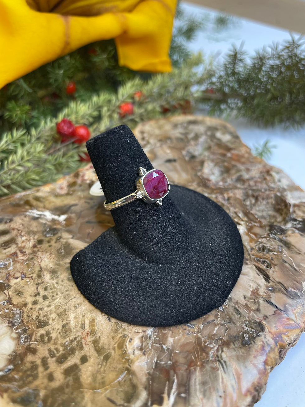 Thumbnail: Ruby Sterling Silver Ring - Square