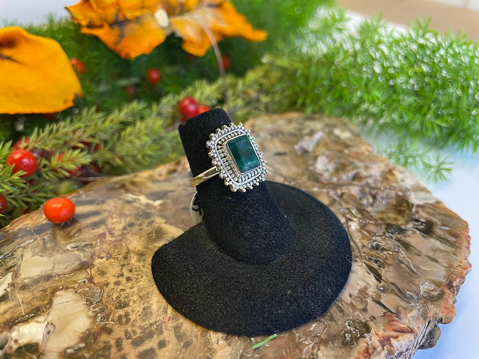 Thumbnail: Emerald Sterling Silver Ring - Square