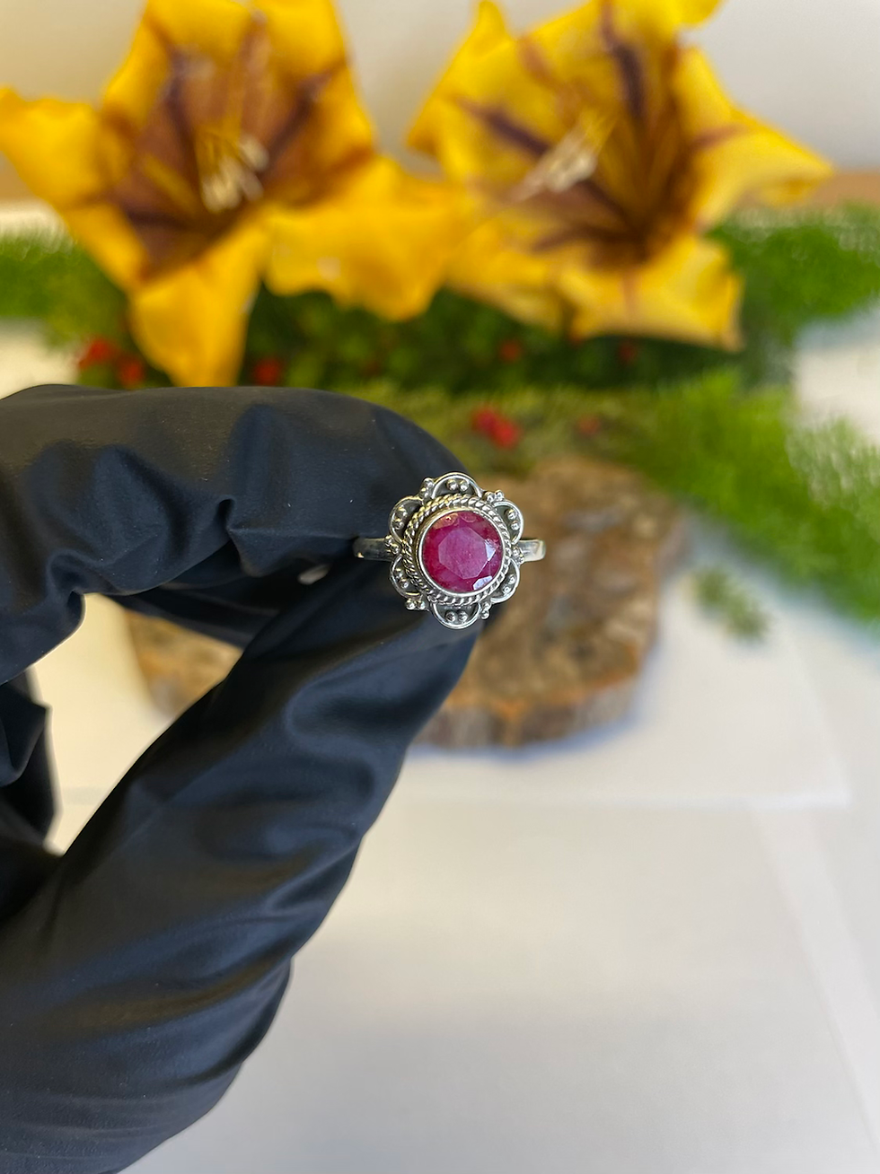 Thumbnail: Ruby Sterling Silver Ring - Round