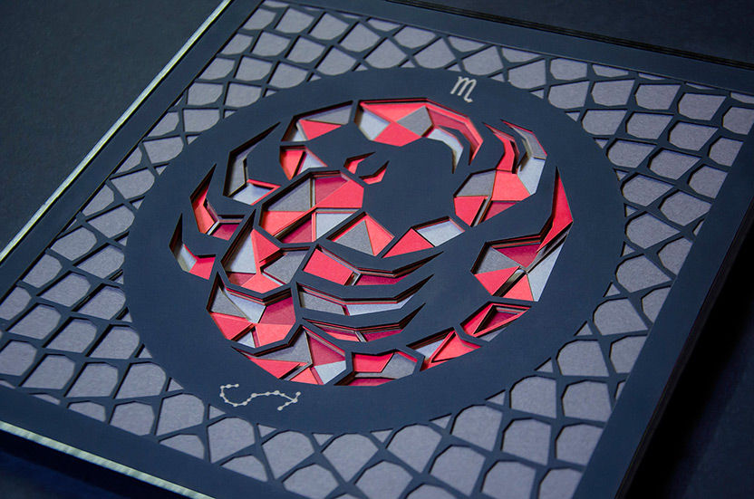 Thumbnail: Black and red laser paper art for Scorpio birthday gift