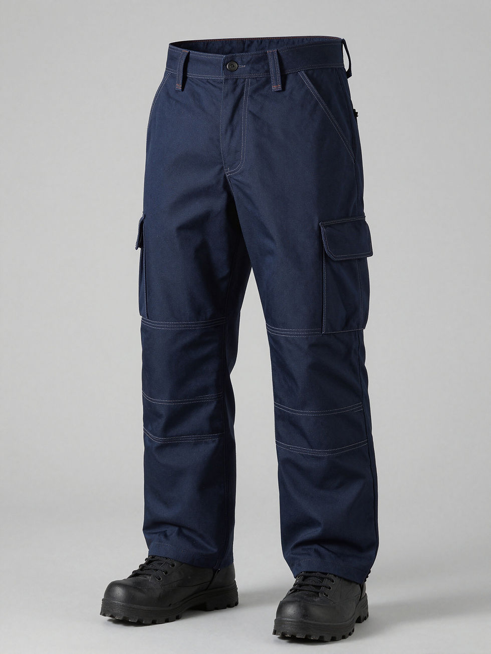 Navy blue rooted wear cargo pants with boots
