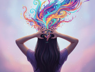 Girl with thoughts exploding