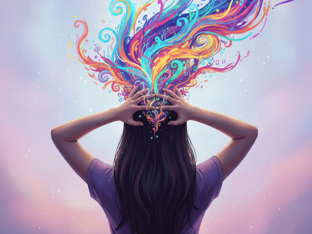Girl with thoughts exploding