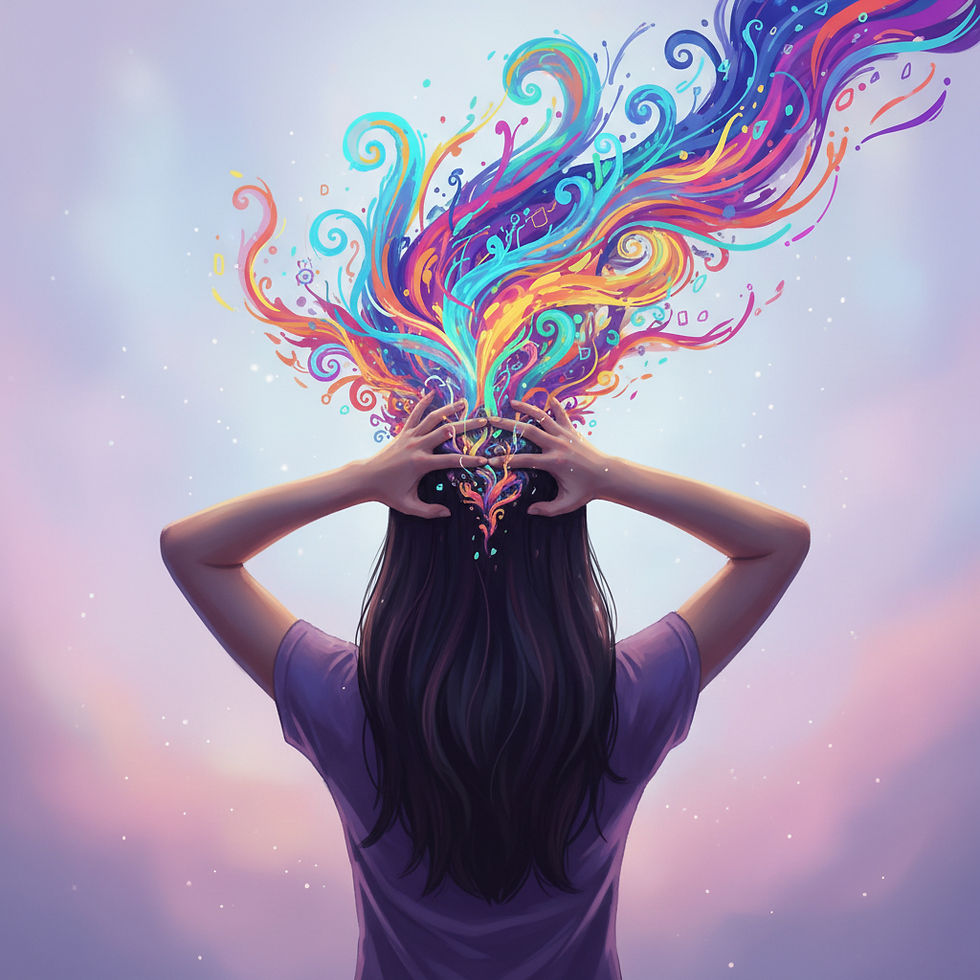 Girl with thoughts exploding