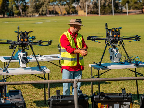 Two IF1200 hexacopter drones equipped with a GRYFN GOBI sensor payloads