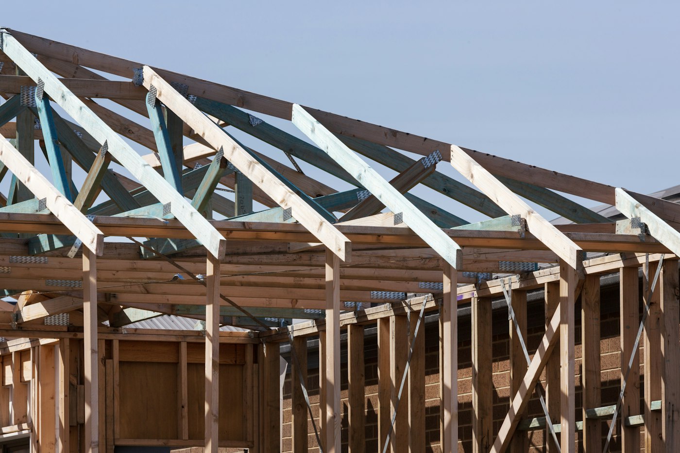 Timber roof trusses on a house under construction
