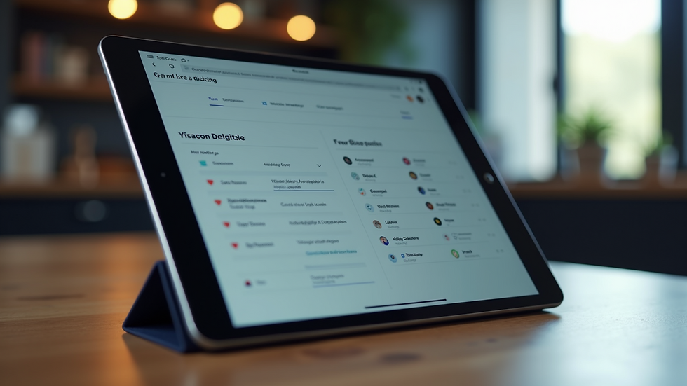 Close-up view of a tablet displaying a custom client portal interface