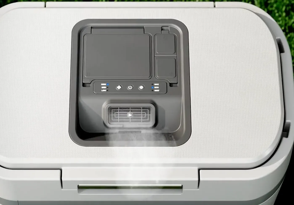 A closer look at a Solo Stove Windchill cooler with air conditioning working