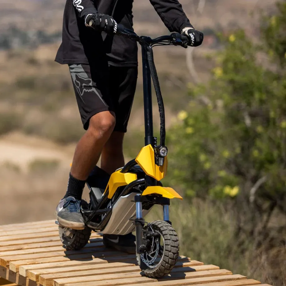 A view of a rider traversing a riding bridge on his Splach Transformer.