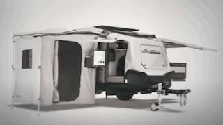 A view of the ARB Earth Camper and its entire footprint with expanded On Suite and added rooms.