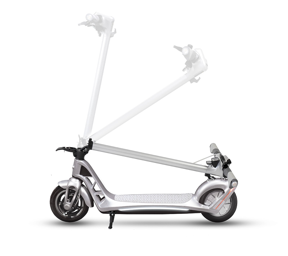 A picture diagramming the folding capability of the Bugatti Scooter.