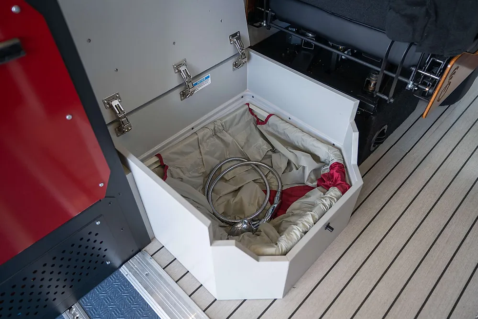 A view of the Cyber Shower in its packed away state