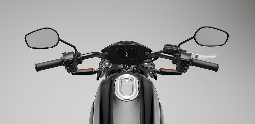The rider's view with a direct view of the LiveWire's touchscreen display. 