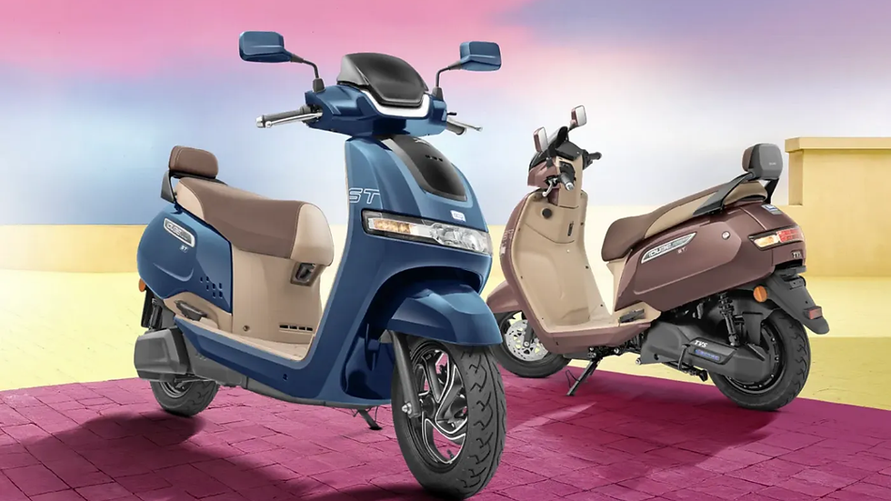 A stylized picture of two iQube electric scooters on display