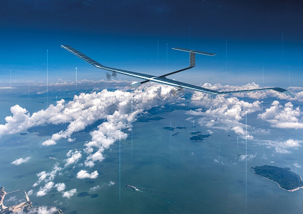 The Zephyr flying above in the stratosphere 10 miles above ground. 