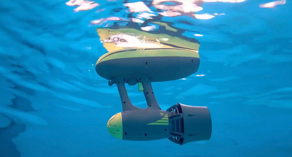 A view of the MagicJet scooter floating near the water's surface. 