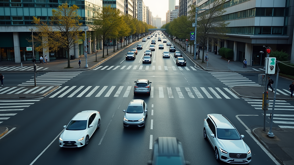 High angle view of a smart city intersection with autonomous vehicles