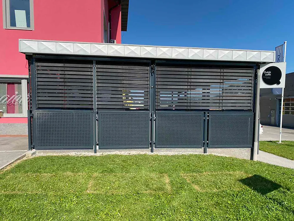 A closer look at a coffee shop using several SolarGaps smart blinds.