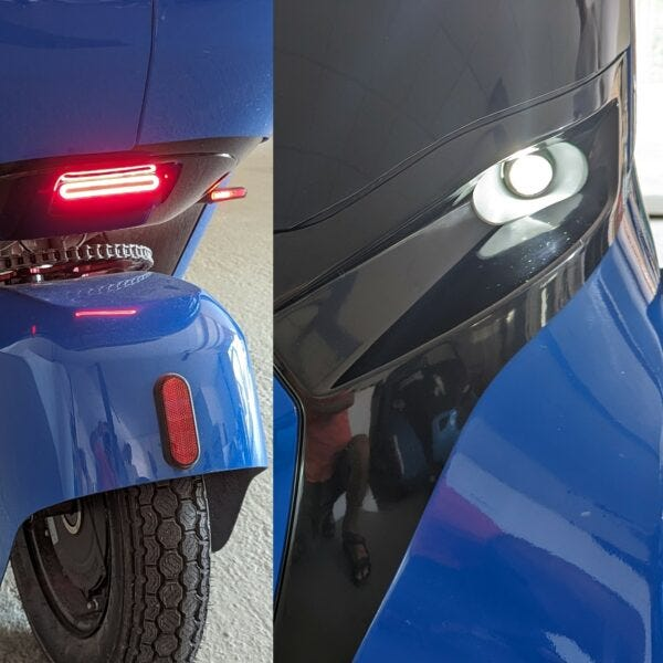 A closer look at the lighting on the Hopper etrike.