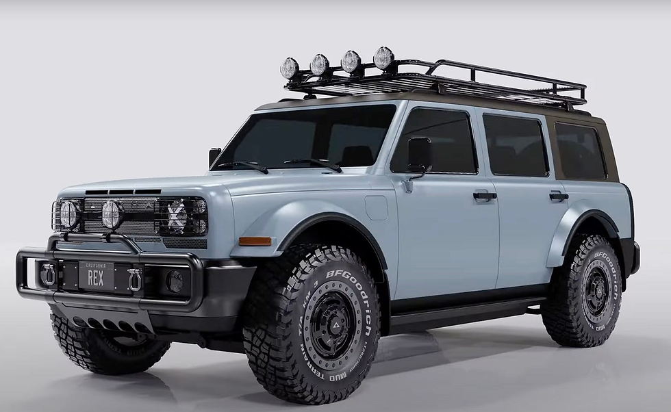 An angled look at the SUPERREX electric SUV on full display