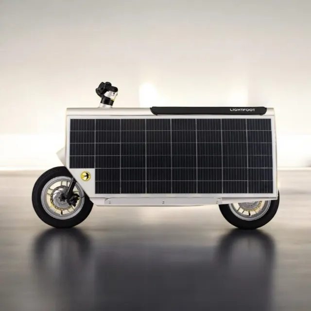 A view of the Lightfoot electric solar scooter on full display 