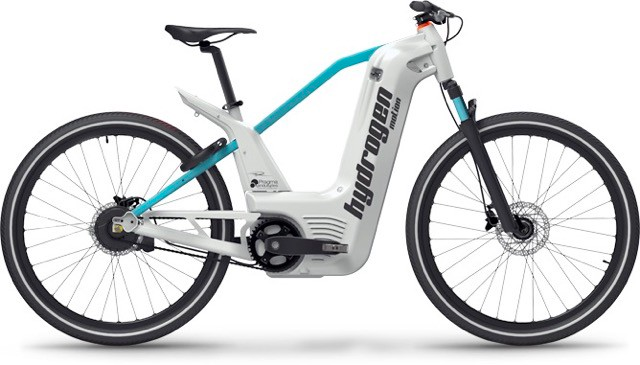 An Alpha Neo hydrogen fuel cell bike on full display.