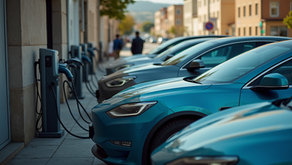 A line-up of cars parked at chargers during a parking stint