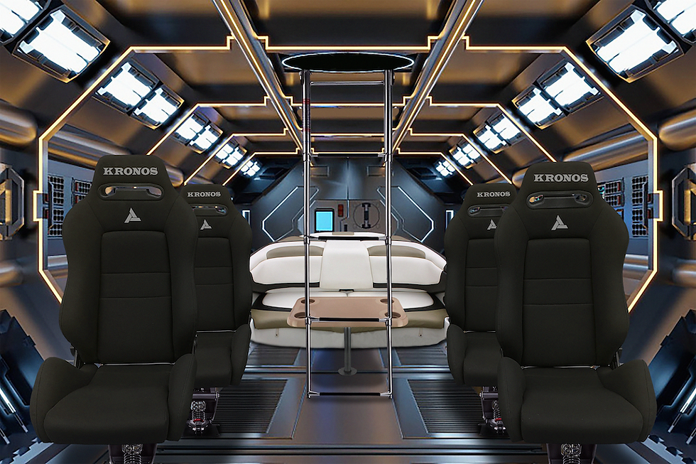 A view of the internal seating and lighting of the Kronos submarine.
