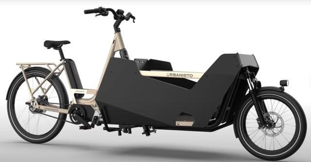 An overall view of the Urbanisto electric cargo bike on full display 