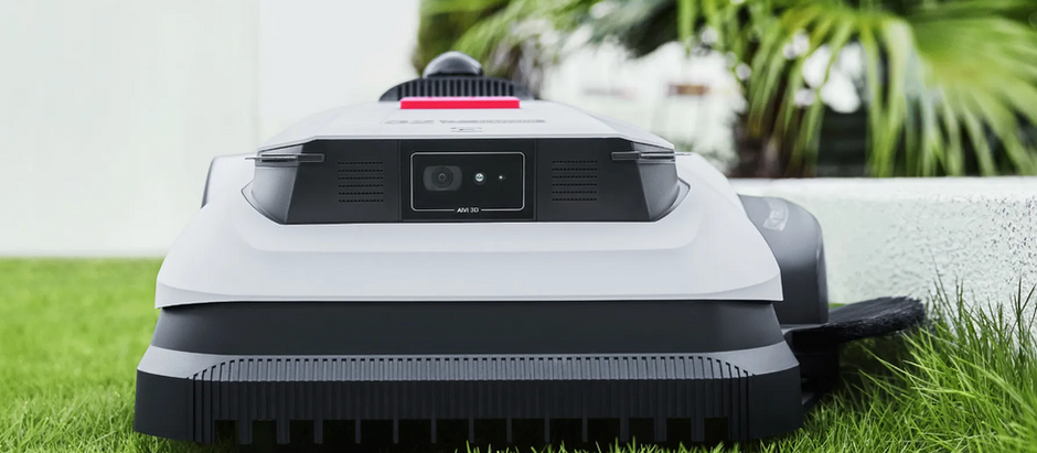 A front view of the Ecovacs GOAT G1 robotic mower on full display