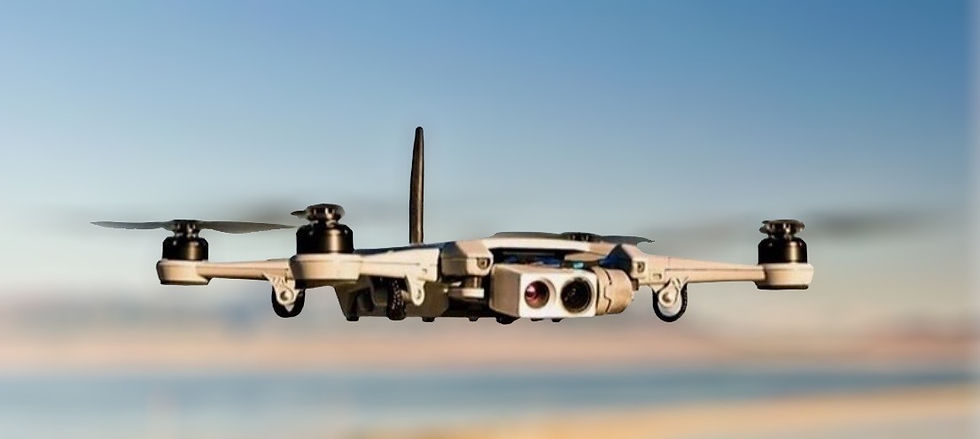 A front view of an airborne Golden Eagle drone. 